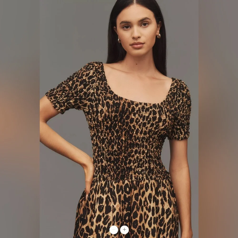 Damson Madder Malinda Smocked Short-Sleeve Midi Dress, NWT - Picture 3 of 8